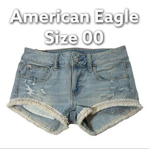 American Eagle Outfitters Light Blue Distressed Denim Shorts